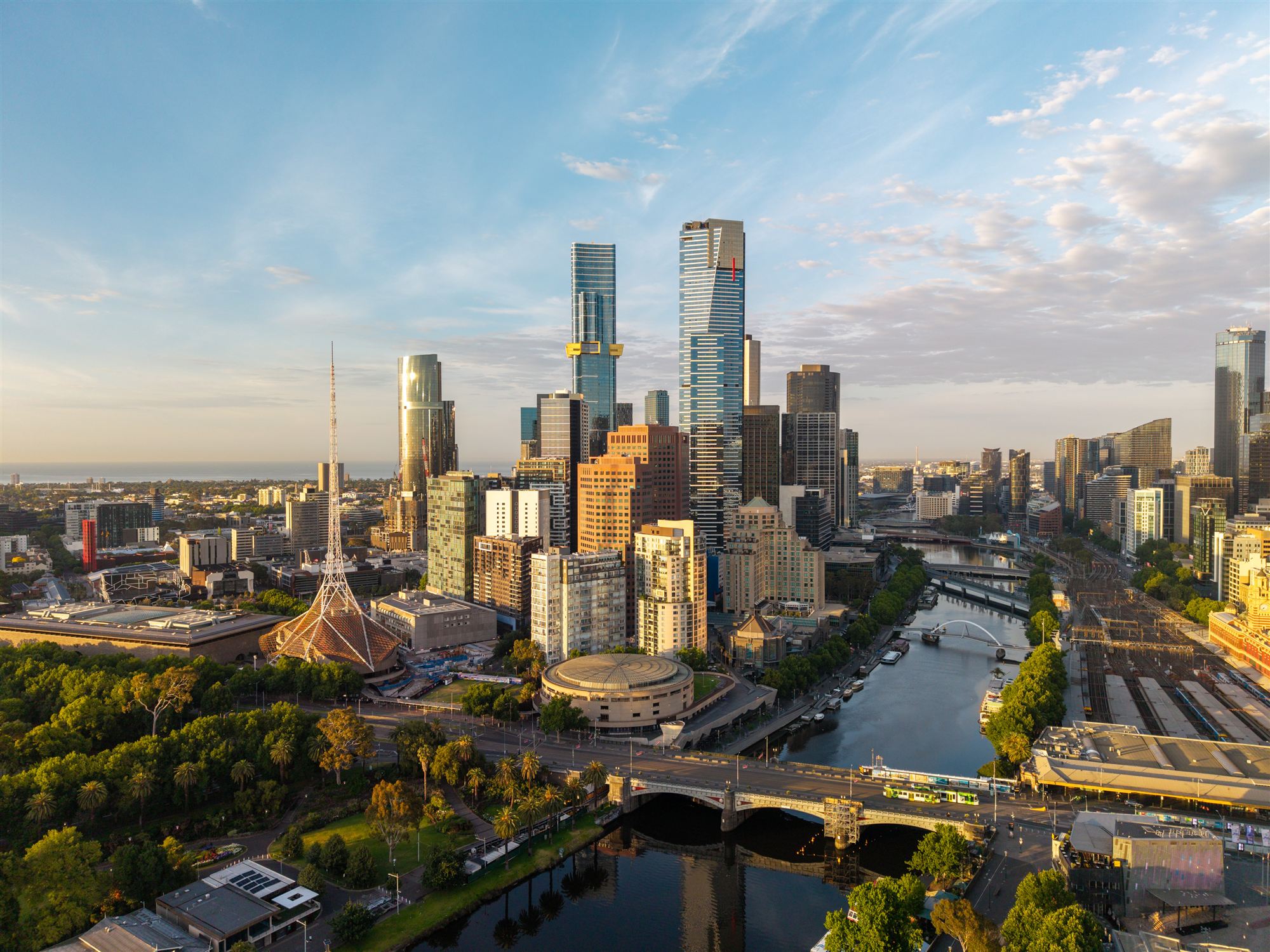 Melbourne city skyline at sunrise